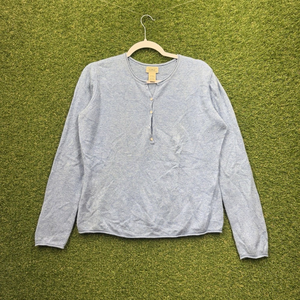 LL Bean Cashmere Sweater Womens Large Blue Classy Dress Hook & Loop 100% Preppy